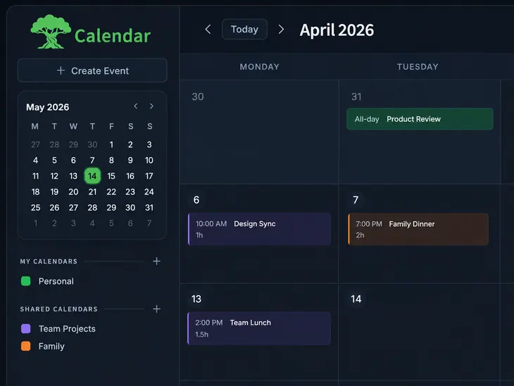 Olivo Calendar interface