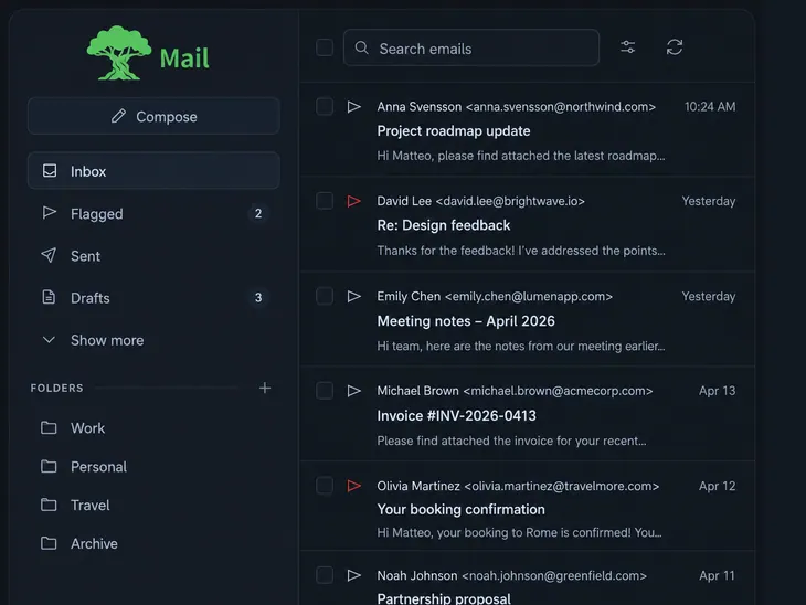 Olivo Mail interface